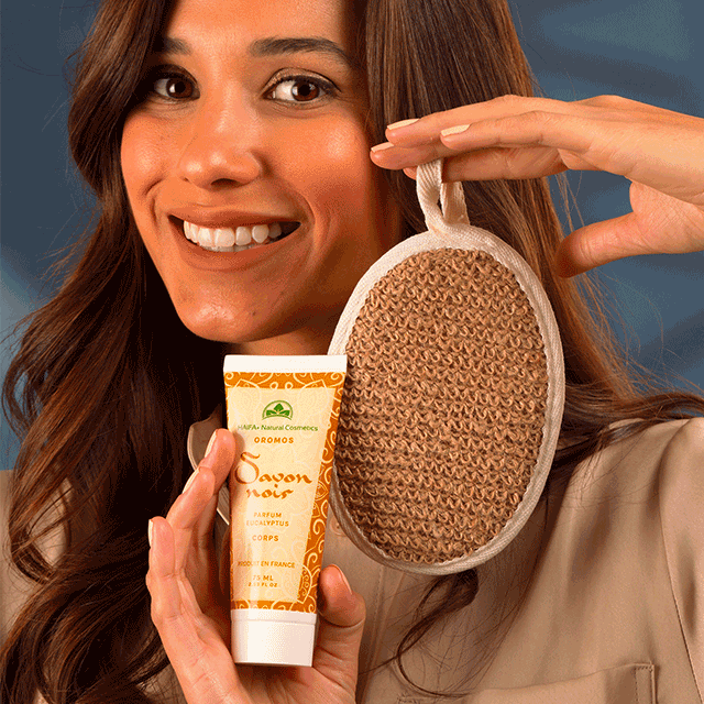 HAIFA NATURAL COSMETICS - Savon Noir Corps + Votre Gant Loofah photo 3